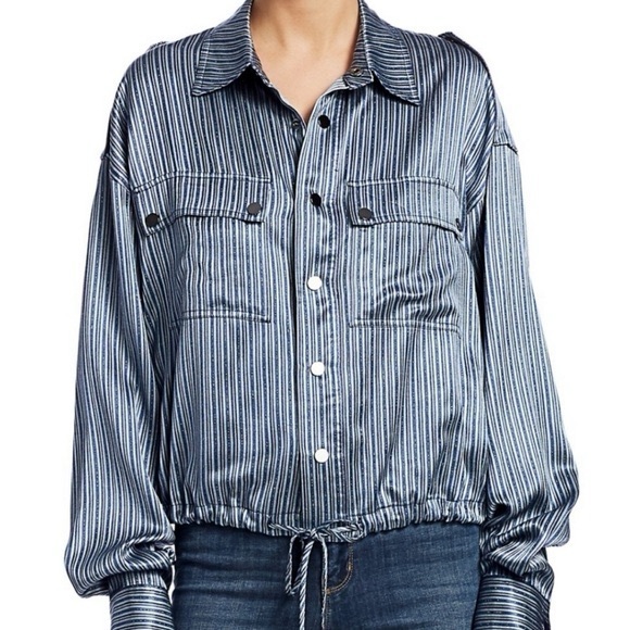 EUC RAMY BROOK Lia Lurex Stripe Jacket In Sky Blue Combo Sz S - Picture 1 of 6